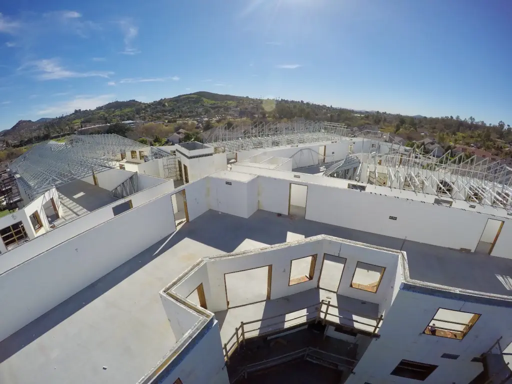 Aerial view of ICF walls forming rooms across a large building footprint